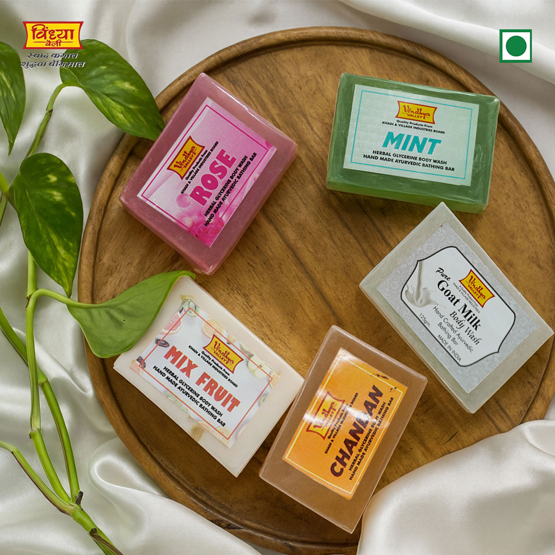 हर्बल बाथिंग बार कॉम्बो – रोज़, मिंट, मिक्स फ्रूट, चंदन और गोट मिल्क