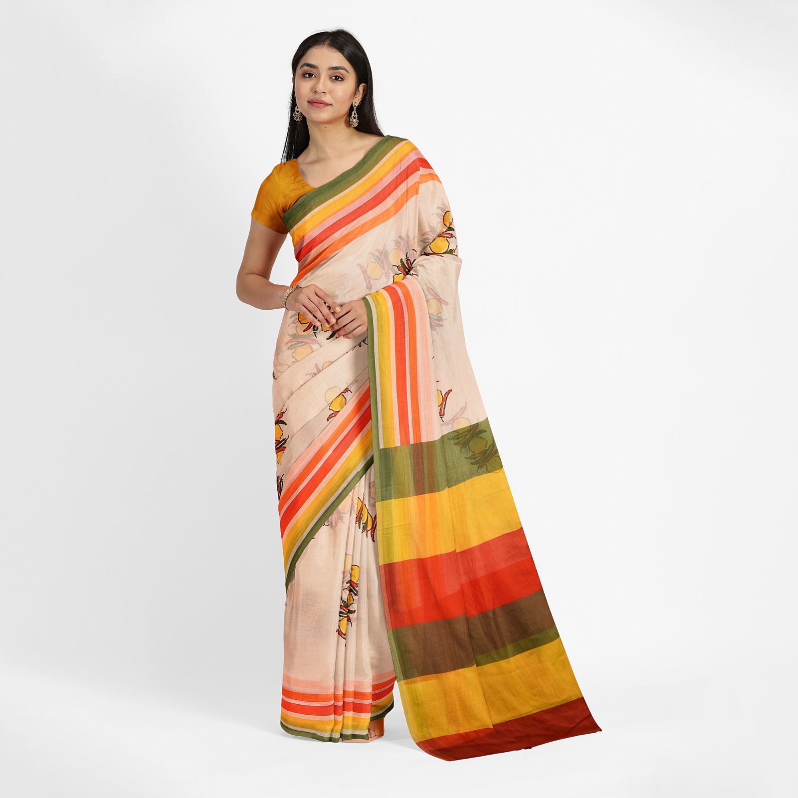 डिजिटल प्रिंट मसलिन खादी साड़ी