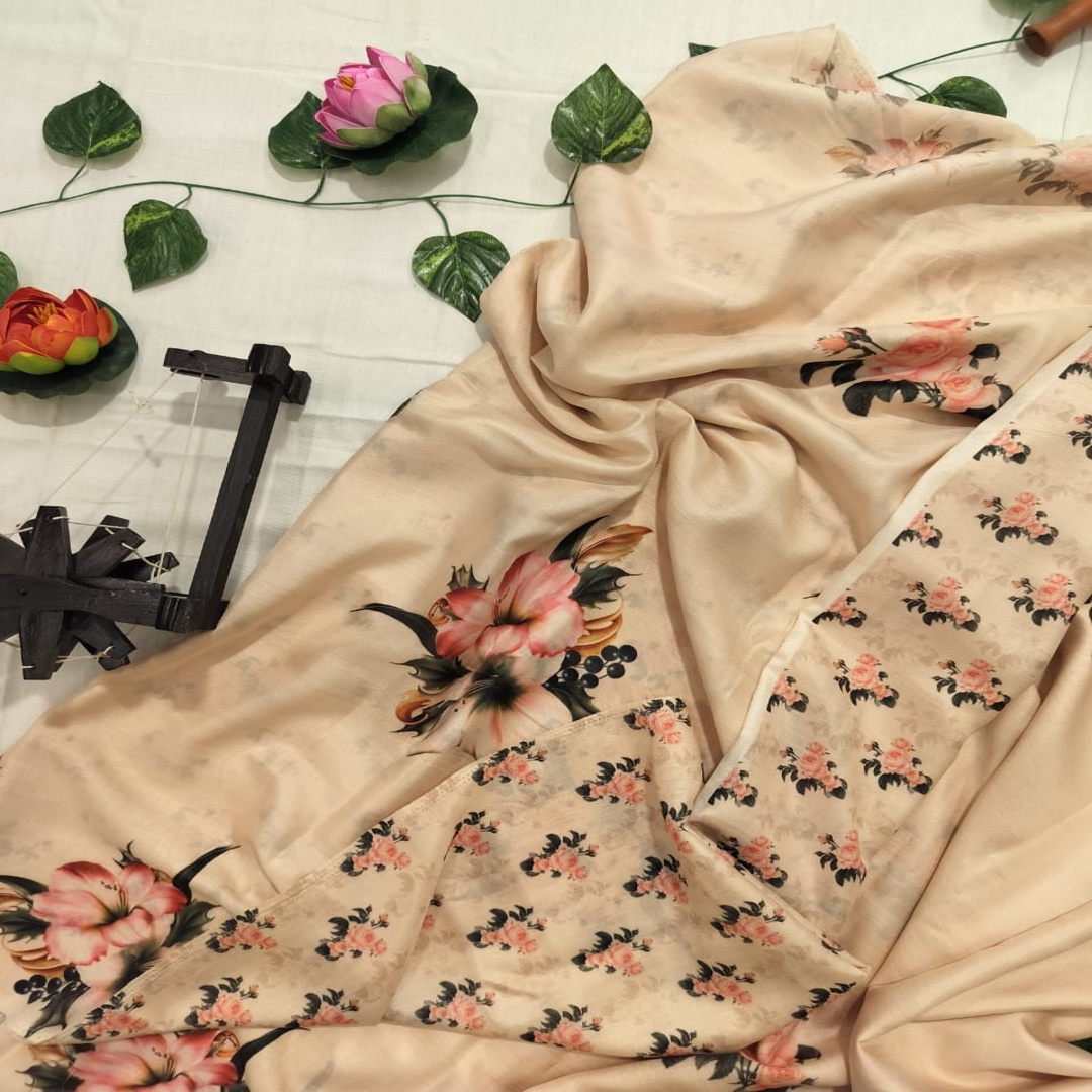 डिजिटल प्रिंट मलबरी सिल्क साड़ी – रेशम में कलात्मक डिज़ाइन