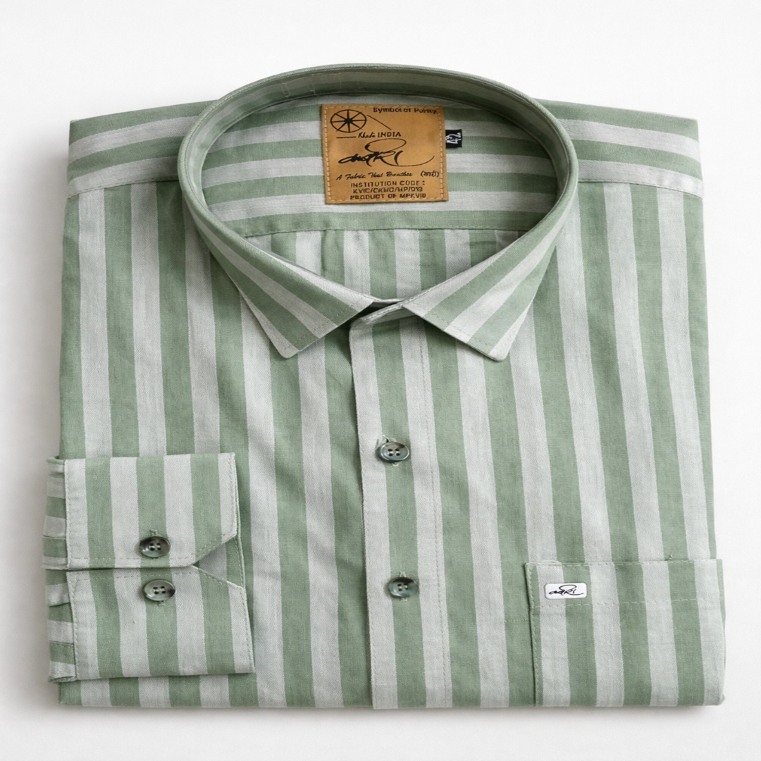 ग्रीन स्ट्राइप पुरुष फुल स्लीव्स शर्ट